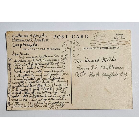 WWII 1942 Seabees Postcard U.S. Naval Construction Battalions Logo Navy MAILED - Picture 2 of 4